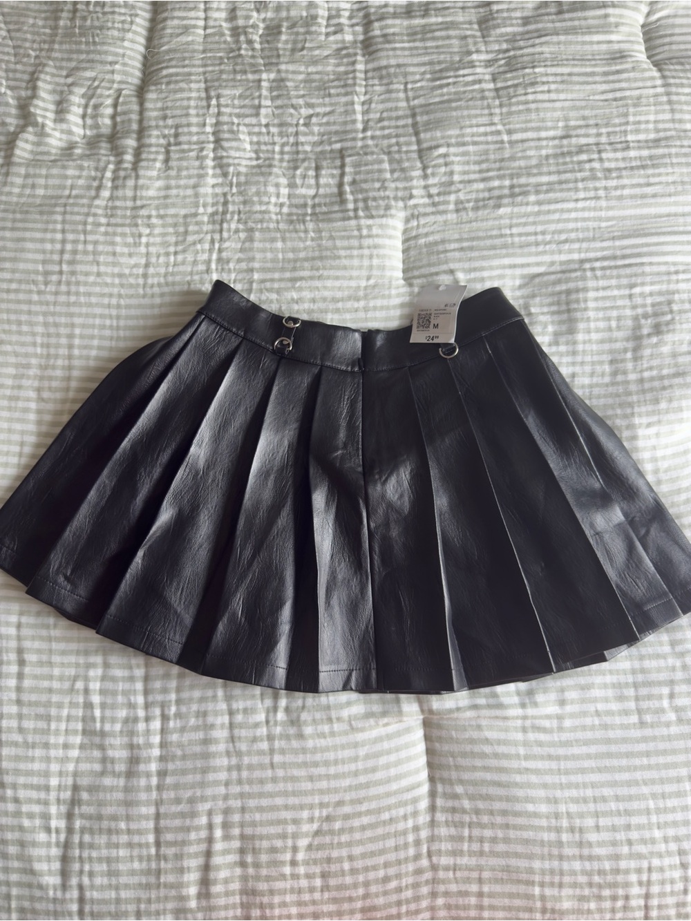 Forever 21 Black Pleated Faux Leather Skater Skirt